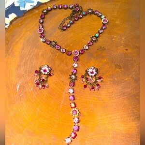 Pink jem choker with earrings